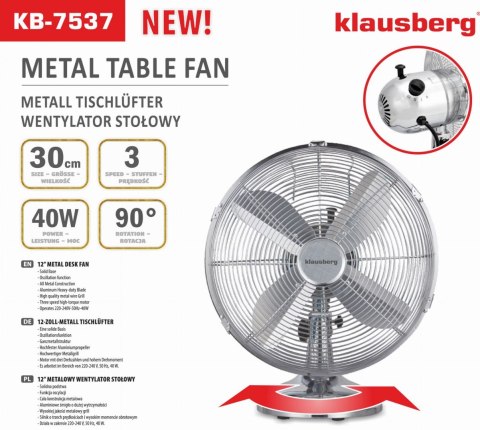 WENTYLATOR BIURKOWY 30CM 40W METALOWY KLAUSBERG KB-7537
