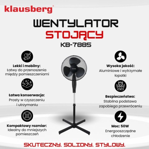 WENTYLATOR PODŁOGOWY Z PILOTEM I TIMEREM 40CM 50W KLAUSBERG KB-7885