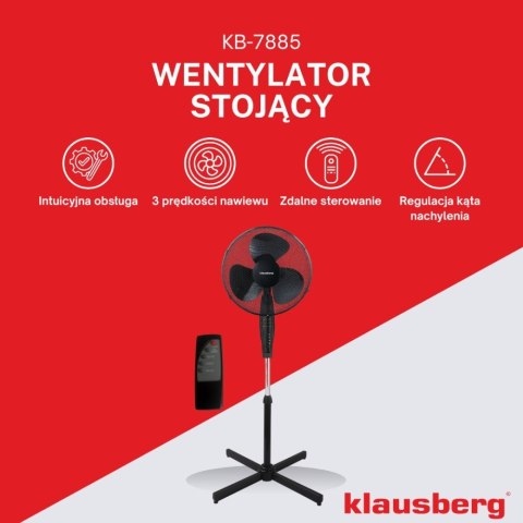 WENTYLATOR PODŁOGOWY Z PILOTEM I TIMEREM 40CM 50W KLAUSBERG KB-7885