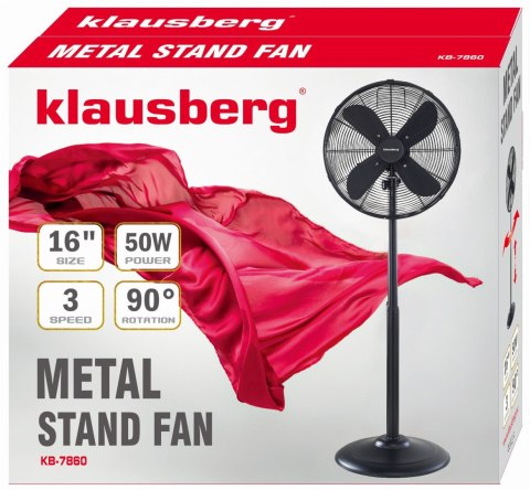 WENTYLATOR STOJĄCY PODŁOGOWY 40CM 50W METALOWY KLAUSBERG KB-7860 CZARNY