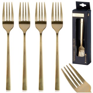 WIDELCZYKI DESEROWE DO CIASTA PRZEKĄSEK STALOWE ZŁOTE 4-ELE SATYNA EXCELLENT HOUSEWARE 139768
