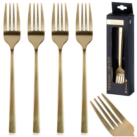 WIDELCZYKI DESEROWE DO CIASTA PRZEKĄSEK STALOWE ZŁOTE 4-ELE SATYNA EXCELLENT HOUSEWARE 139768