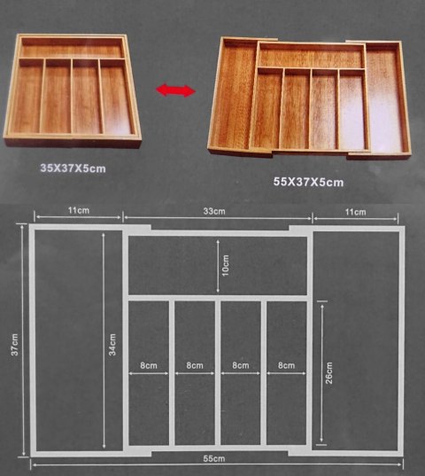 WKŁAD / ORGANIZER DO SZUFLADY NA SZTUĆCE ROZSUWANY 55/35x37cm BRUNBESTE BB-1576