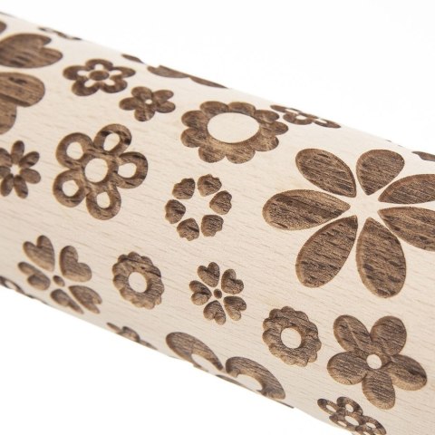 Wałek do ciasta drewniany dekoracyjny obrotowy z wzorem kwiaty 39cm ORION 141259
