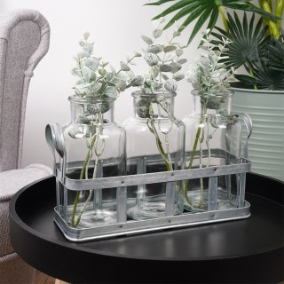 Wazony na kwiaty szklane ozdobne ze stojakiem 3 sztuki VILDE 569767