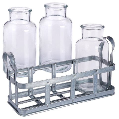 Wazony na kwiaty szklane ozdobne ze stojakiem 3 sztuki VILDE 569767