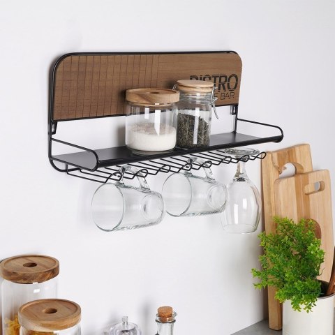 Wieszak na kieliszki kubki filiżanki ścienny półka uchwyt 48x12x20cm BISTRO VILDE 229102