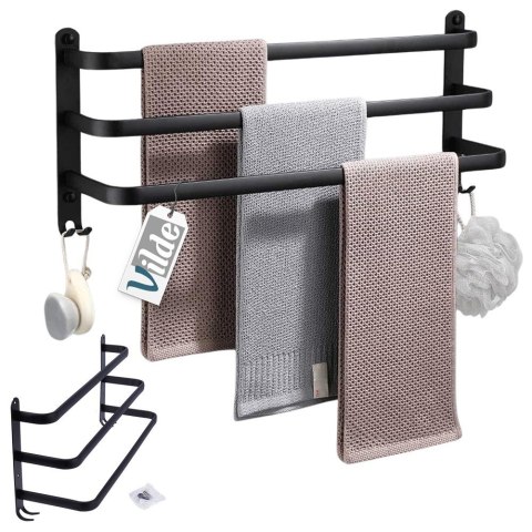 Wieszak ścienny na ręczniki uchwyt do wieszania METALOWY czarny 50cm VILDE 569706