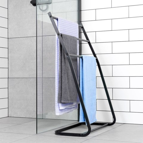 Wieszak stojak na ręczniki łazienkowe stojący uchwyt metalowy czarny VILDE 568019