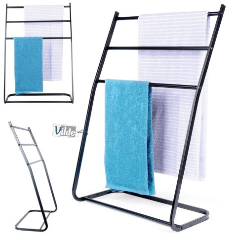 Wieszak stojak na ręczniki łazienkowe stojący uchwyt metalowy czarny VILDE 568019