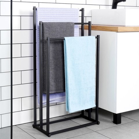 Wieszak stojak na ręczniki łazienkowe stojący uchwyt metalowy czarny VILDE 568020