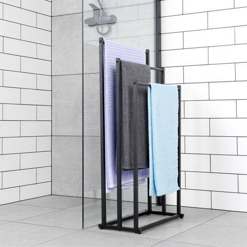Wieszak stojak na ręczniki łazienkowe stojący uchwyt metalowy czarny VILDE 568020