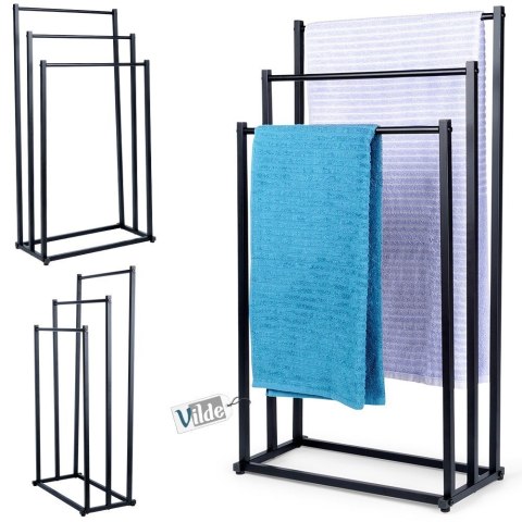 Wieszak stojak na ręczniki łazienkowe stojący uchwyt metalowy czarny VILDE 568020