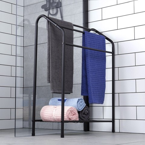 Wieszak stojak na ręczniki łazienkowe stojący uchwyt metalowy czarny VILDE 569823