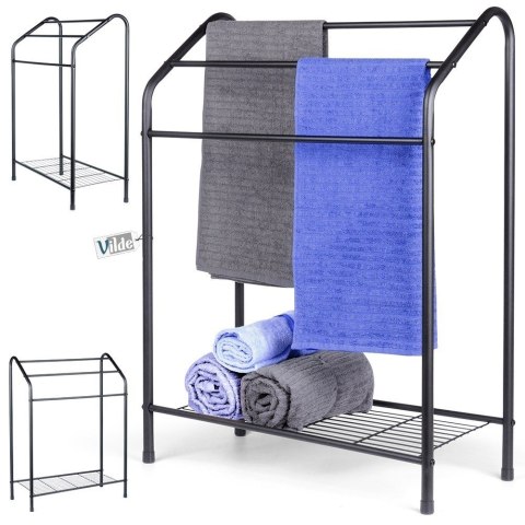 Wieszak stojak na ręczniki łazienkowe stojący uchwyt metalowy czarny VILDE 569823