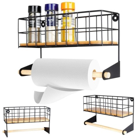 Wieszak uchwyt na ręcznik kuchenny ścienny półka kuchenna czarny VILDE 229060