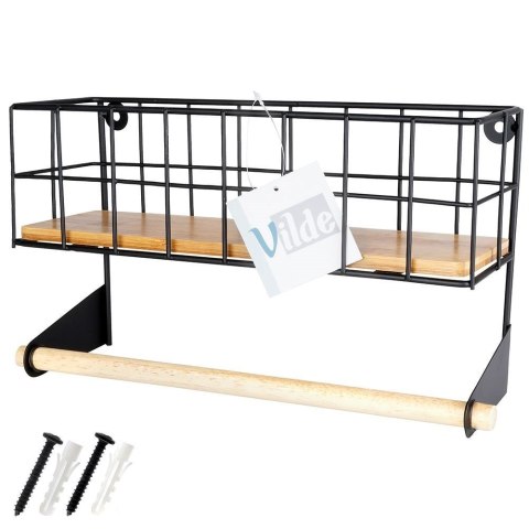 Wieszak uchwyt na ręcznik kuchenny ścienny półka kuchenna czarny VILDE 229060