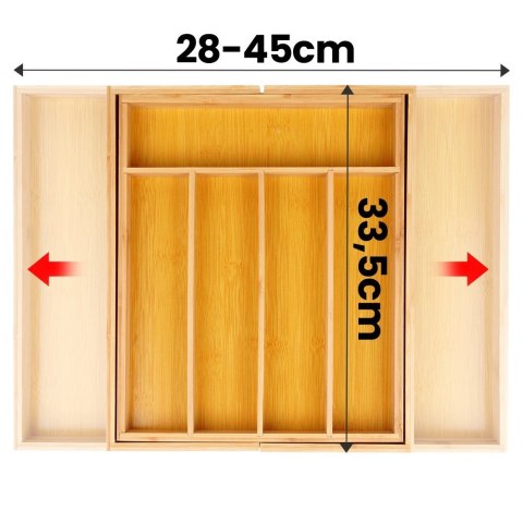 Wkład na sztućce do szuflady szuflad organizer rozsuwany bambusowy 28-45x33.5cm VILDE 229196