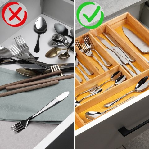 Wkład na sztućce do szuflady szuflad organizer rozsuwany bambusowy 35.5-54.5x45.5cm VILDE 229200
