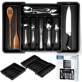 Wkład na sztućce do szuflady szuflad organizer rozsuwany czarny 33-56.5x37.5cm VILDE 229130