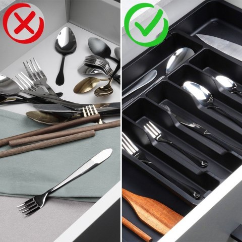 Wkład na sztućce do szuflady szuflad organizer rozsuwany czarny 33-56.5x37.5cm VILDE 229130