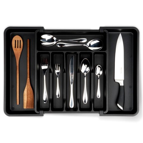 Wkład na sztućce do szuflady szuflad organizer rozsuwany czarny 33-56.5x37.5cm VILDE 229130