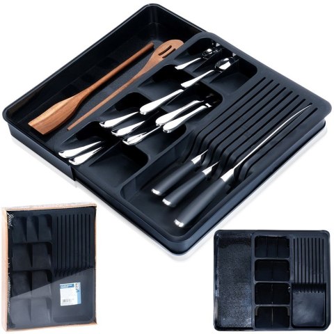 Wkład na sztućce do szuflady szuflad organizer rozsuwany czarny 40x31cm VILDE 229145
