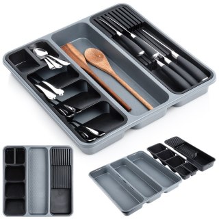 Wkład na sztućce do szuflady szuflad organizer z tworzywa szary 40x40cm ORION 150750