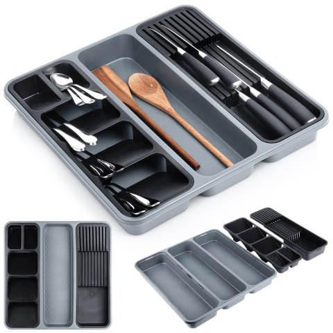Wkład na sztućce do szuflady szuflad organizer z tworzywa szary 40x40cm ORION 150750