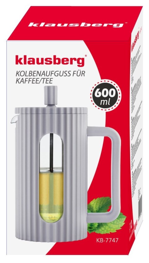 ZAPARZACZ DO HERBATY KAWY SZKLANY FRENCH PRESS 600 ML SZARY KLAUSBERG KB-7747