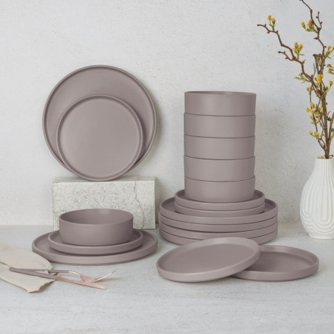 ZASTAWA STOŁOWA SERWIS KOMPLET TALERZY NACZYŃ 18 ELE DLA 6 OSÓB BERLINGER HAUS TAUPE BH-10006