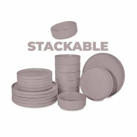 ZASTAWA STOŁOWA SERWIS KOMPLET TALERZY NACZYŃ 18 ELE DLA 6 OSÓB BERLINGER HAUS TAUPE BH-10006