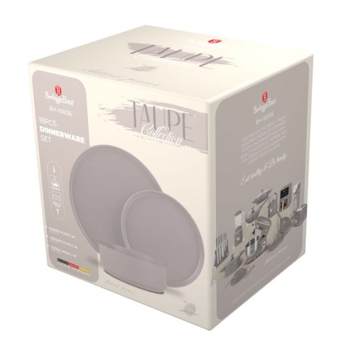 ZASTAWA STOŁOWA SERWIS KOMPLET TALERZY NACZYŃ 18 ELE DLA 6 OSÓB BERLINGER HAUS TAUPE BH-10006