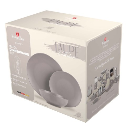 ZASTAWA STOŁOWA SERWIS KOMPLET TALERZY NACZYŃ 18 ELE DLA 6 OSÓB BERLINGER HAUS TAUPE BH-10023