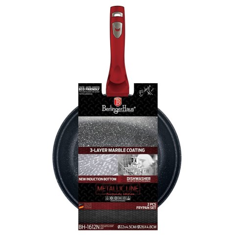 ZESTAW 2 PATELNI GRANITOWYCH 22/26CM BERLINGER HAUS METALLIC LINE BURGUNDY BH-1612-NF