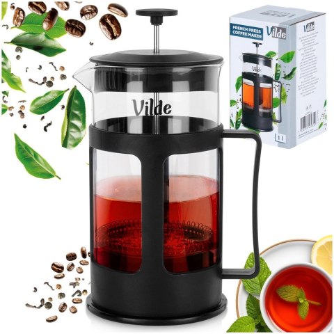 Zaparzacz szklany do herbaty kawy FRENCH PRESS tłokowy 1L VILDE 259672