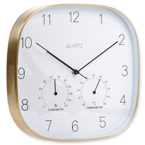 Zegar ścienny na ścianę z termometrem i higrometrem biały złoty 28.5cm VILDE 568132
