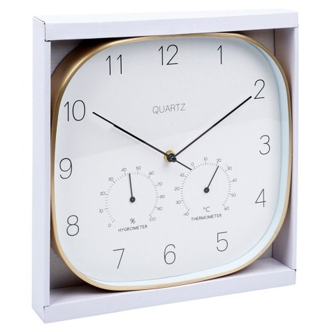 Zegar ścienny na ścianę z termometrem i higrometrem biały złoty 28.5cm VILDE 568132
