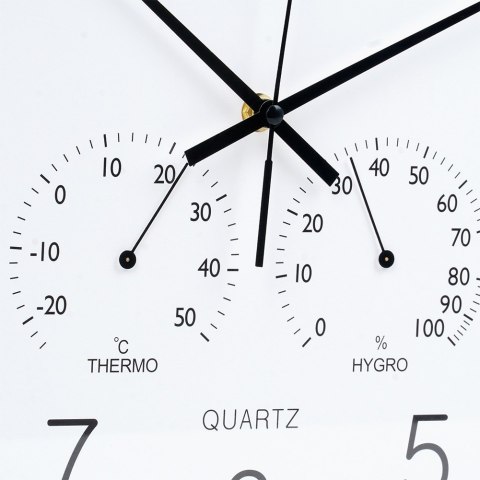 Zegar ścienny na ścianę z termometrem i higrometrem biały złoty 38cm VILDE 568133
