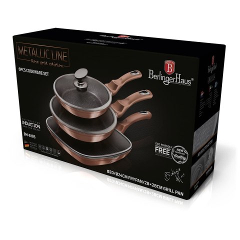 ZESTAW 3 PATELNI GRANITOWYCH 20/24/28CM BERLINGER HAUS METALLIC LINE ROSE GOLD BH-6195