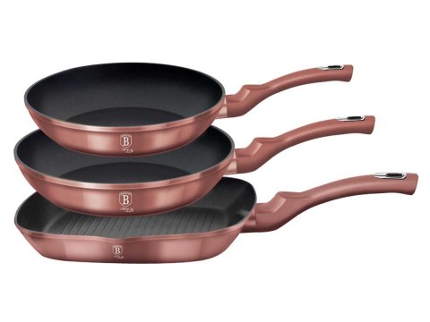 ZESTAW 3 PATELNI GRANITOWYCH 20/24/28CM BERLINGER HAUS METALLIC LINE i-ROSE BH-6041
