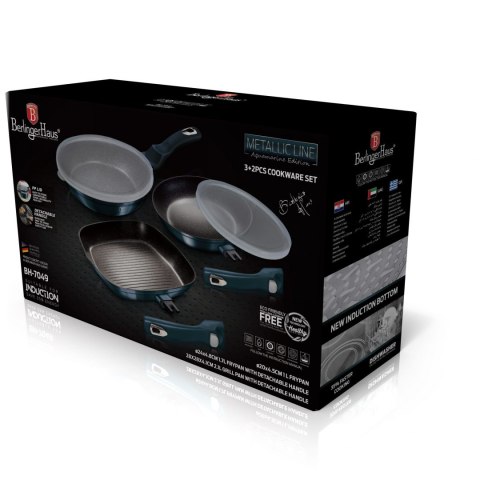 ZESTAW 3 PATELNI GRANITOWYCH BERLINGER HAUS METALLIC AQUAMARINE BH-7049