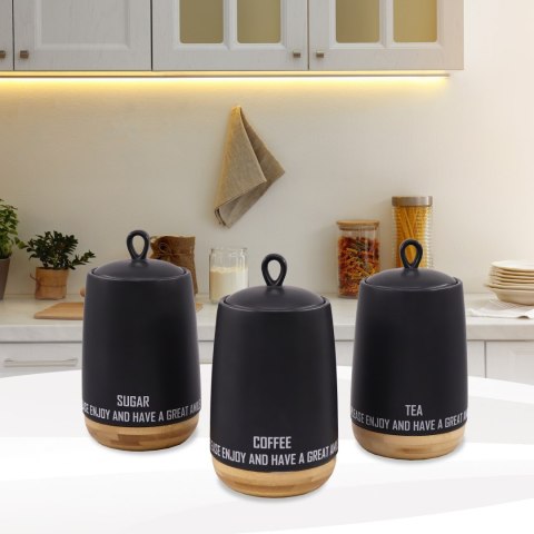 ZESTAW 3 POJEMNIKÓW CERAMICZNYCH NA KAWĘ HERBATĘ I CUKIER MAESTRO ECO STYLE MR-20029-03CS