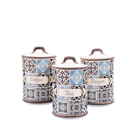 ZESTAW 3 POJEMNIKÓW CERAMICZNYCH NA KAWĘ HERBATĘ I CUKIER MAESTRO HOLIDAY IN PORTO MR-20005-03CS