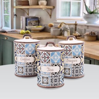 ZESTAW 3 POJEMNIKÓW CERAMICZNYCH NA KAWĘ HERBATĘ I CUKIER MAESTRO HOLIDAY IN PORTO MR-20005-03CS