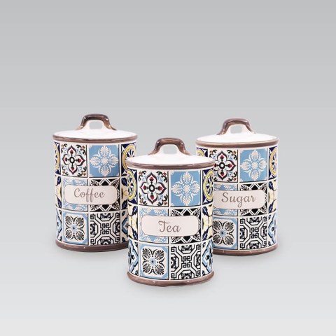 ZESTAW 3 POJEMNIKÓW CERAMICZNYCH NA KAWĘ HERBATĘ I CUKIER MAESTRO HOLIDAY IN PORTO MR-20005-03CS