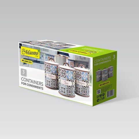 ZESTAW 3 POJEMNIKÓW CERAMICZNYCH NA KAWĘ HERBATĘ I CUKIER MAESTRO HOLIDAY IN PORTO MR-20005-03CS
