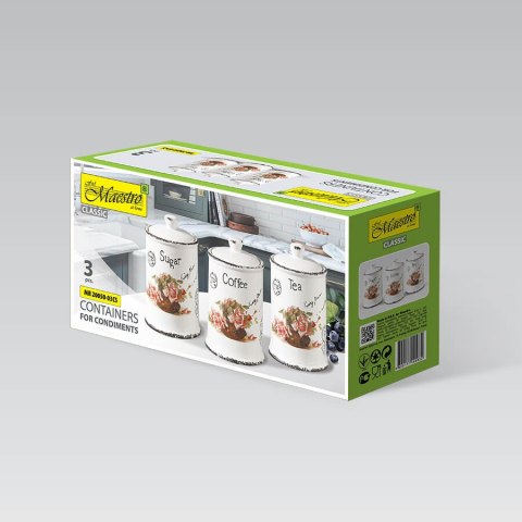 ZESTAW 3 POJEMNIKÓW CERAMICZNYCH NA KAWĘ, HERBATĘ I CUKIER MAESTRO MR-20050-03CS
