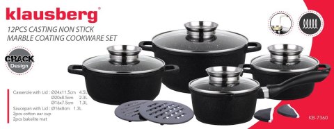 ZESTAW 4 GARNKÓW GRANITOWYCH 1.3/1.3/2.3 /4.5L (12 ele.) KLAUSBERG CRACK DESIGN KB-7360