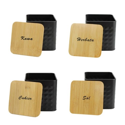 ZESTAW 4 POJEMNIKÓW KAWA HERBATA CUKIER SÓL BRUNBESTE BB-4261 (NAPISY PL)